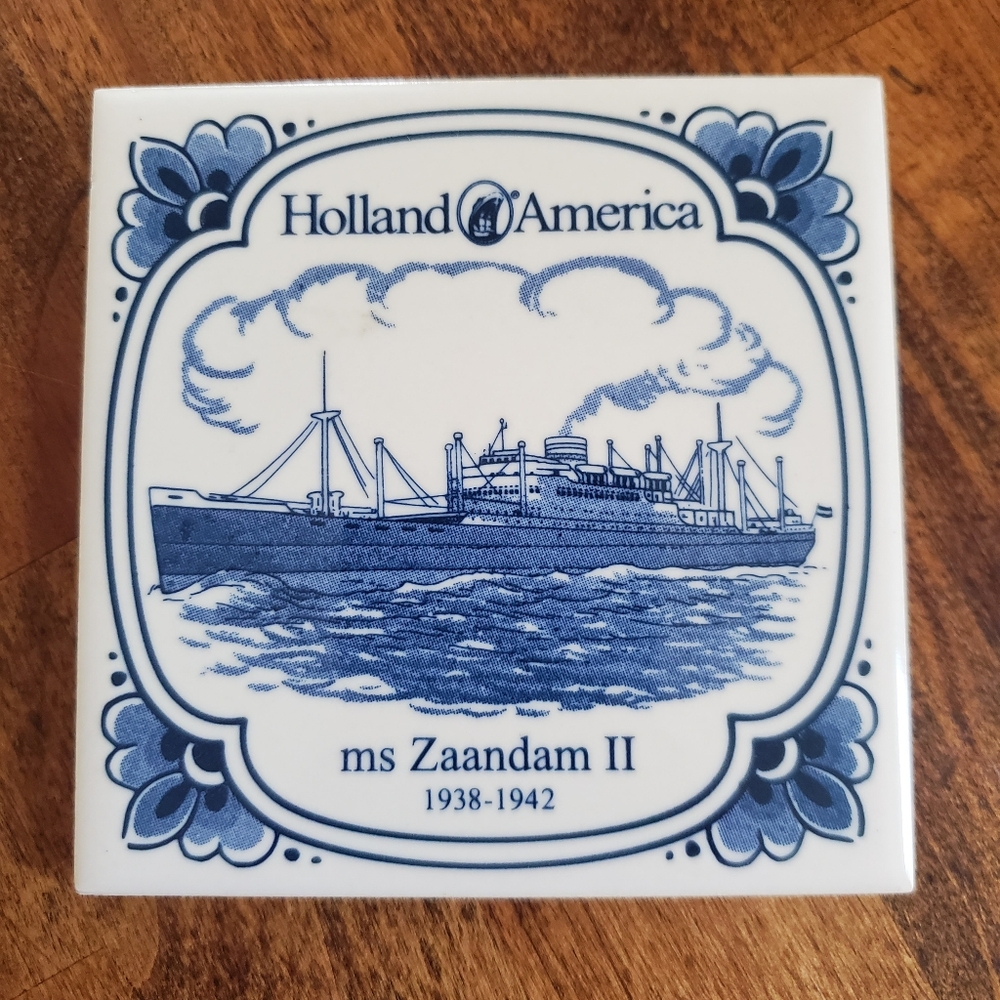 ms Zaandam II Ship Holland America Cruise Line Blue Deft Souvenir Tile Coaster